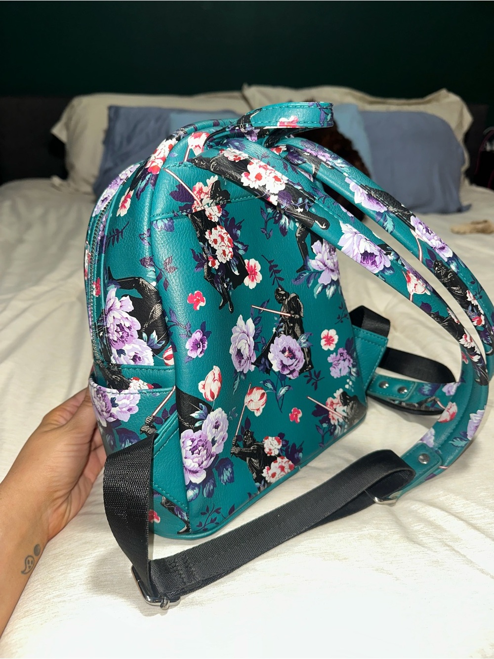 Loungefly Teal Floral Darth Vader Mini Backpack - Picture 3 of 4